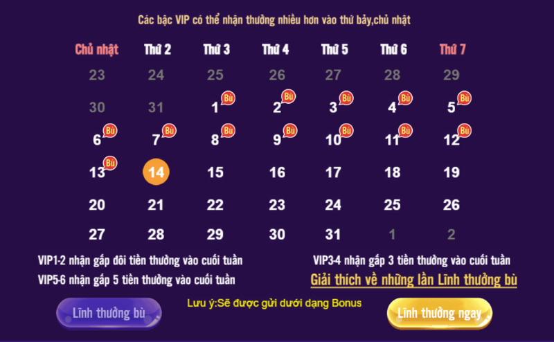 Hoạt động lĩnh thưởng hàng ngày tại cổng game bài 68